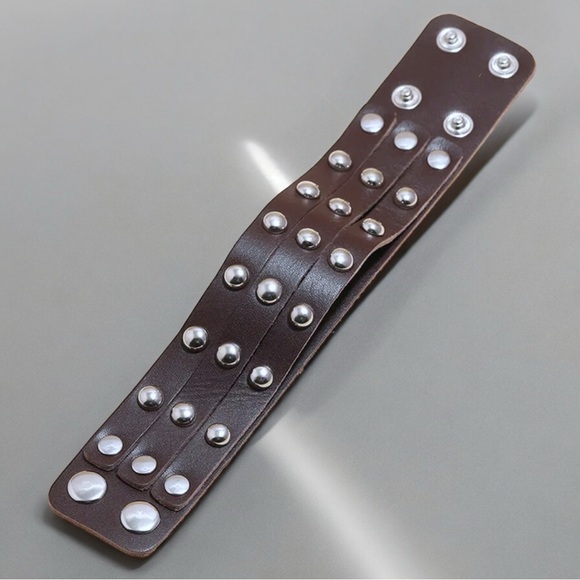 Silver Studded Black (Sold Out) Brown Leather Wrap/Band/Bracelet - Unisex - New - Picture 9 of 9